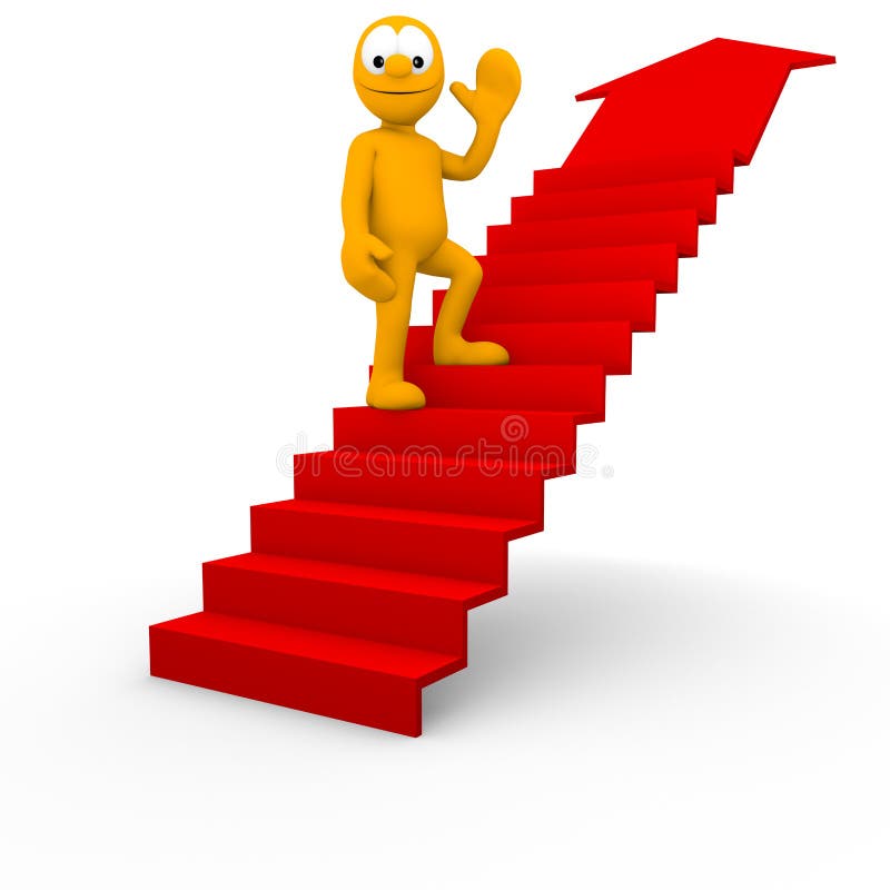 3d character climbing the stairs of success. 3d character climbing the stairs of success