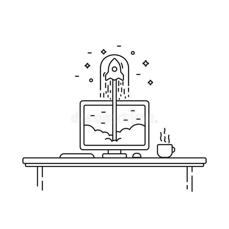 Succesvol start bedrijfsconcept Vectorillustratie met raketlancering en monitor op de achtergrond vector illustratie Succesvol start bedrijfsconcept Vectorillustratie met raketlancering en monitor op de achtergrond vector illustratie