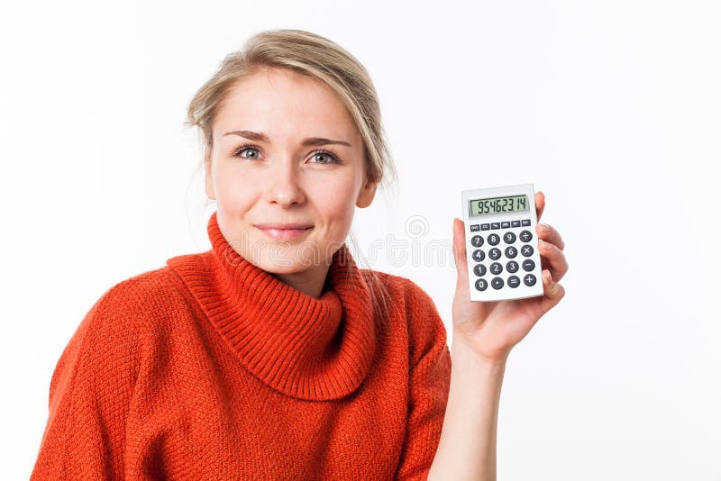 Succesvolle besparingen voor het vreedzame jonge blonde vrouw glimlachen stock fotografie Succesvolle besparingen voor het vreedzame jonge blonde vrouw glimlachen stock fotografie