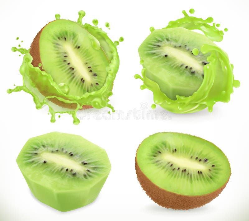 Succo del kiwi Frutta fresca e spruzzata, icona di vettore illustrazione di stock