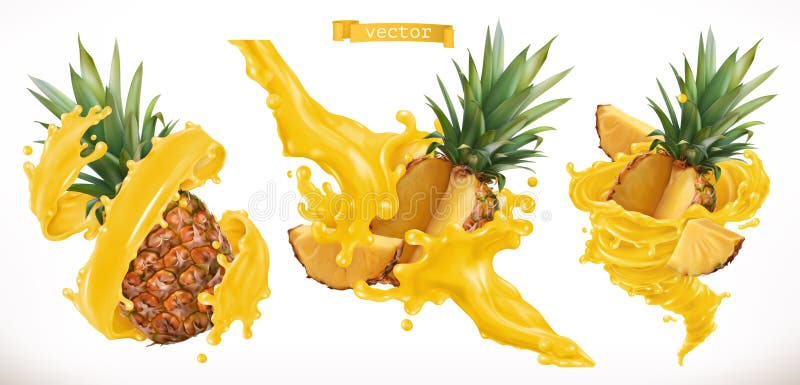 Succo di ananas Icona di vettore della frutta fresca 3d illustrazione di stock Succo di ananas Icona di vettore della frutta fresca 3d illustrazione di stock
