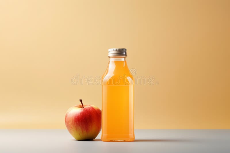 Succo di mela fresco in bottiglie di plastica limpida frutta salutare e bevanda in bottiglia illustrazione vettoriale