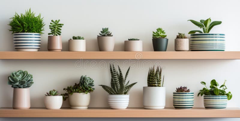 Succulenti decorativi e piante sedute su uno scaffale in una casetta di legno fotografia stock libera da diritti