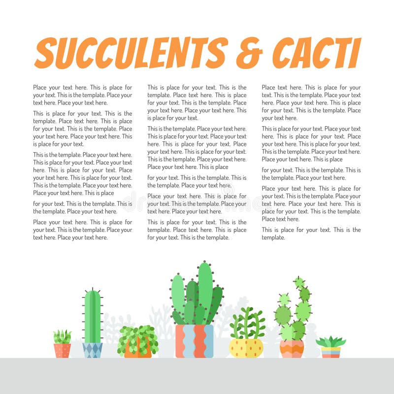 Succulents and cacti flat style multicolored vector background with place for your text. Minimalistic design. Part two. stock illustration