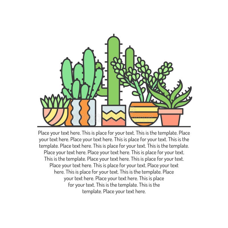Succulents and cacti outline multicolored vector background. Minimalistic design. Part three. vector illustration