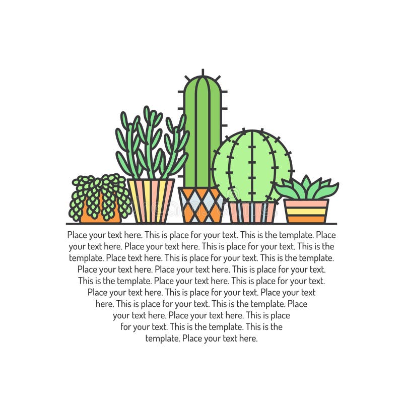 Succulents and cacti outline multicolored vector background. Minimalistic design. Part two. royalty free illustration
