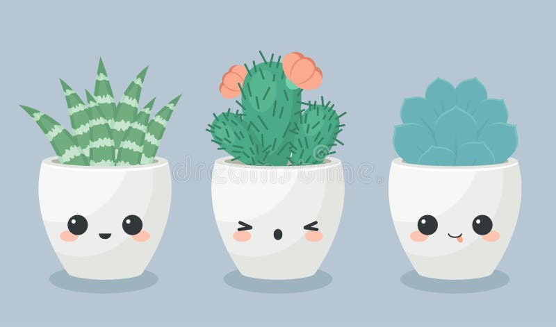 Succulents in kawaii faces flower pots