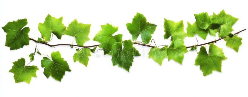 Succursale di vite con foglie verdi di colore orizzontale Composizione bianca Natura Concetto foglie di vite illustrazione vettoriale