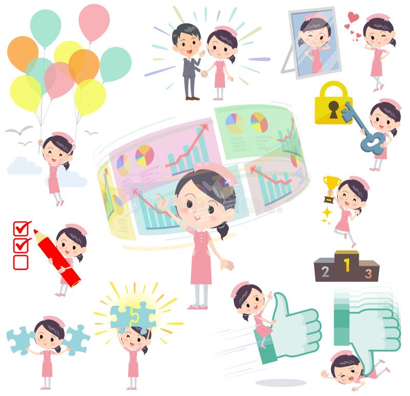 Succès et positif de femme d'usage de rose d'infirmière illustration de vecteur