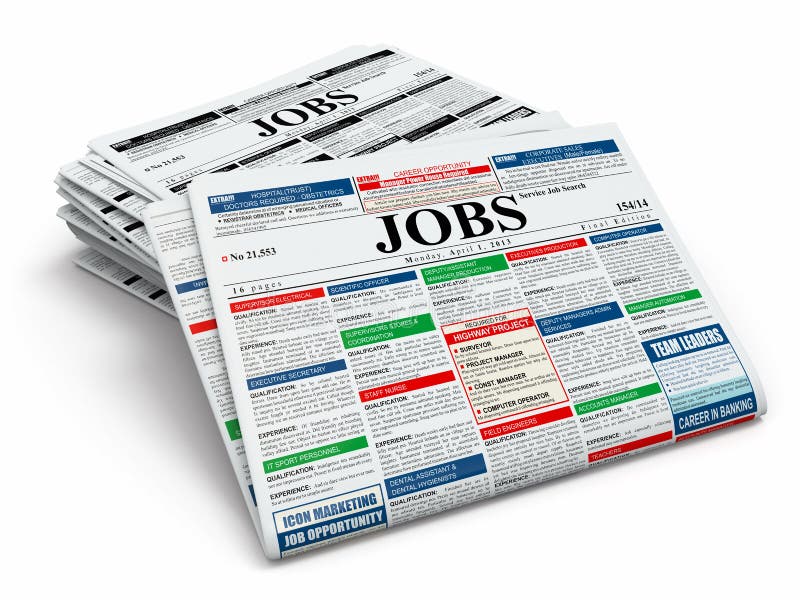 Suchjob. Zeitungen mit Anzeigen. lizenzfreie abbildung Suchjob. Zeitungen mit Anzeigen. lizenzfreie abbildung