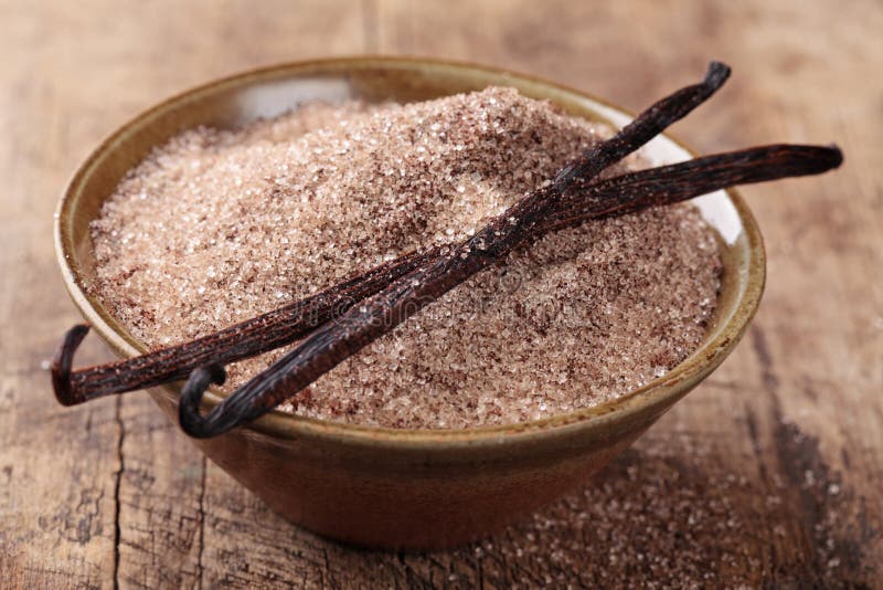 Sucre de vanille de Bourbon et haricots de vanille photo stock Sucre de vanille de Bourbon et haricots de vanille photo stock