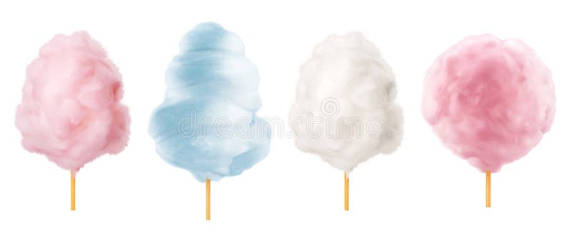 Sucrerie de coton Ensemble d'icône de vecteur des nuages 3d de sucre illustration libre de droits Sucrerie de coton Ensemble d'icône de vecteur des nuages 3d de sucre illustration libre de droits