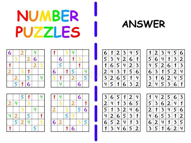 barco complicaciones Contar Sudoku Colorido 6 Por 6 Set Para Niños Con Ilustración De Vector De  Respuesta Ilustración del Vector - Ilustración de historieta, colorido:  224305092