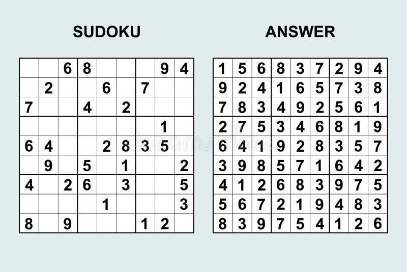 Jogo De Sudoku Com Resposta Ilustração do Vetor - Ilustração de