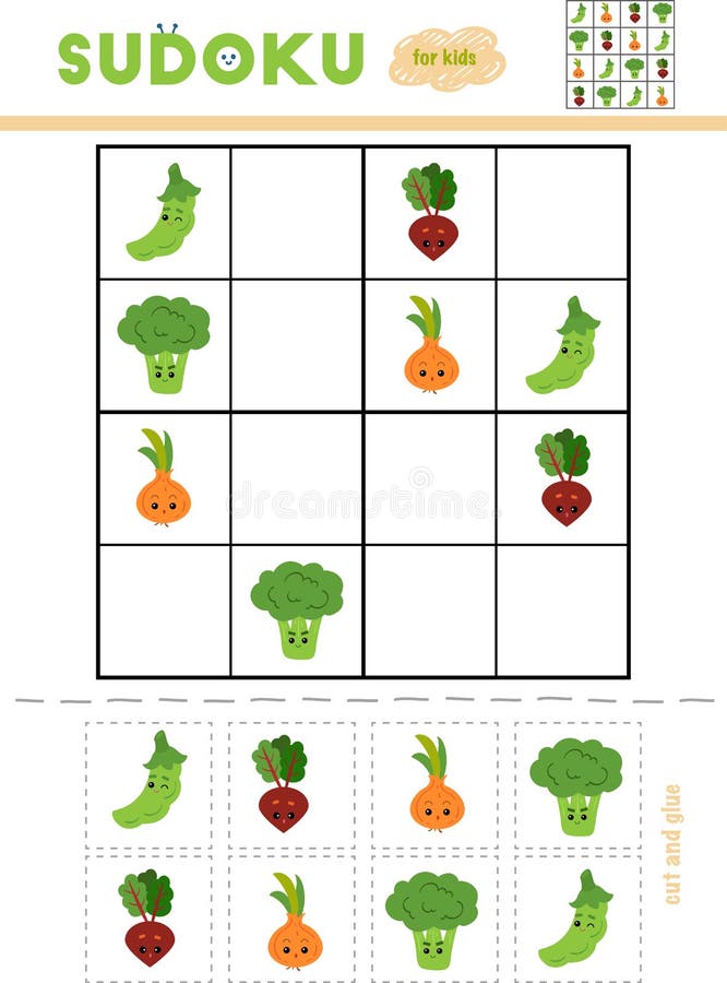 Sudoku für Kinder, Bildungsspiel Set Gemüse stock abbildung Sudoku für Kinder, Bildungsspiel Set Gemüse stock abbildung