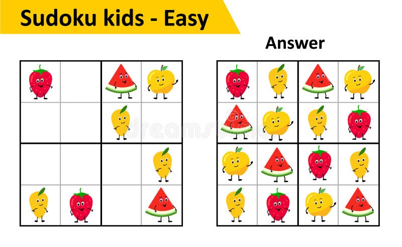 Two 4x4 sudoku for kids to print: Level Beginner, No. 1 and No. 2.