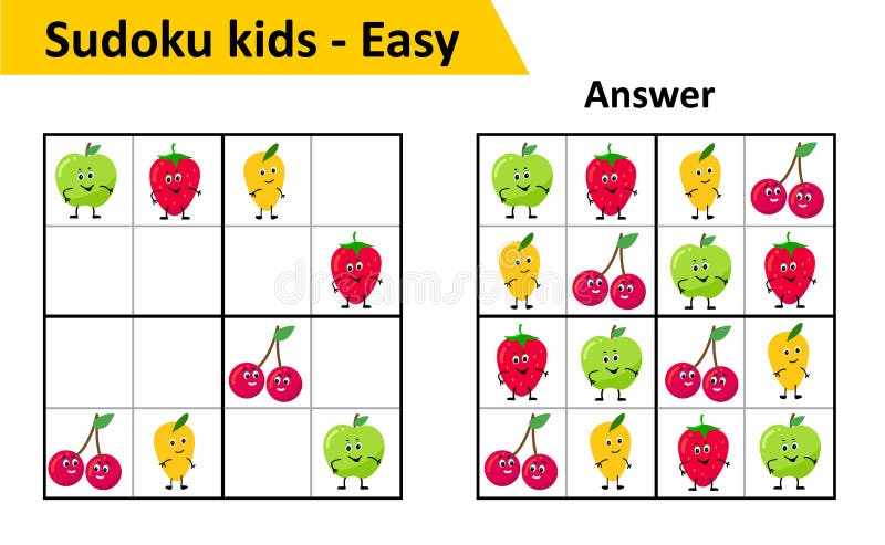 Two 4x4 sudoku for kids to print: Level Beginner, No. 1 and No. 2.