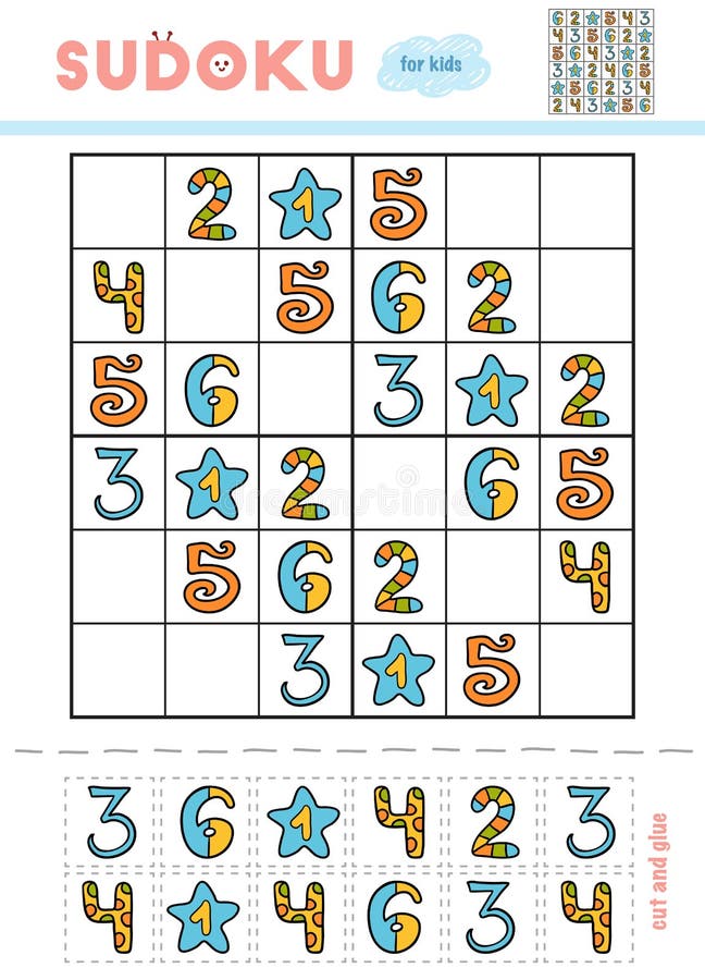 Sudoku para jogo de educação infantil conjunto de cores use tesoura e cola  para preencher os elementos que faltam