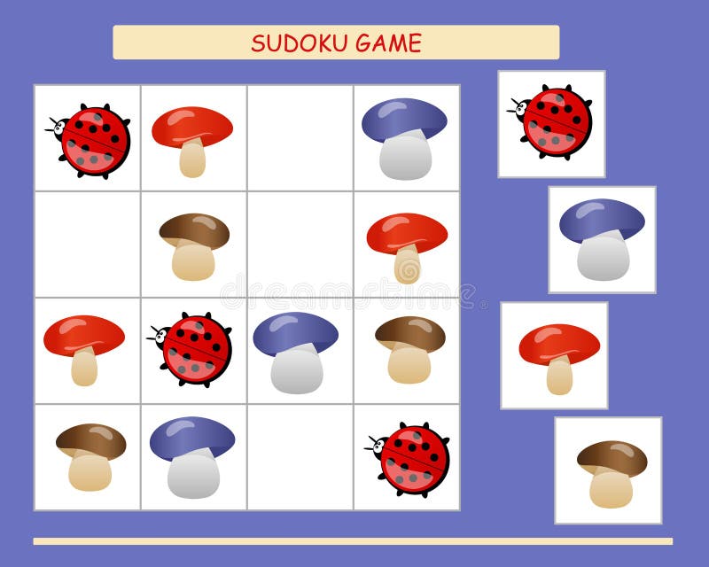 sudoku per bambini con funghi. educativo gioco per bambini Vettore