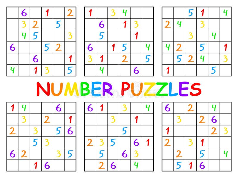 sudoku six by six set for kids colorful vector illustration number puzzles set activity page horizontal printable stock vector illustration of school printable 233043283