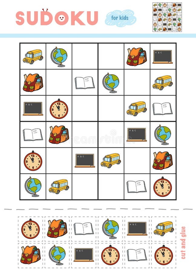 Sudoku για τα παιδιά, παιχνίδι εκπαίδευσης Σύνολο σχολικών αντικειμένων διανυσματική απεικόνιση Sudoku για τα παιδιά, παιχνίδι εκπαίδευσης Σύνολο σχολικών αντικειμένων διανυσματική απεικόνιση