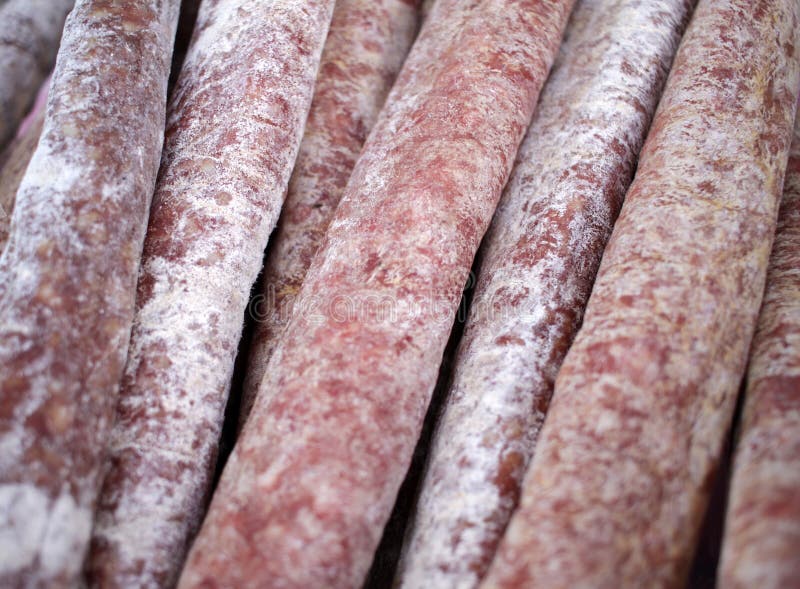 Download Raw Dry Salami Hangs Pile Of Dry Salamis Hangs Dry Meat Background Texture Lukanka Sudjuk Traditional Food Flat Sausages Bu Stock Photo Image Of Salami Cuisine 136061610 Yellowimages Mockups