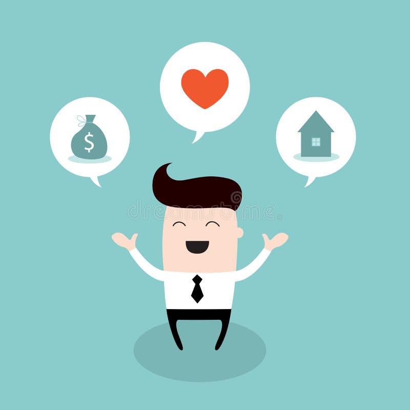 Sueño feliz del hombre de negocios sobre futuro brillante stock de ilustración Sueño feliz del hombre de negocios sobre futuro brillante stock de ilustración