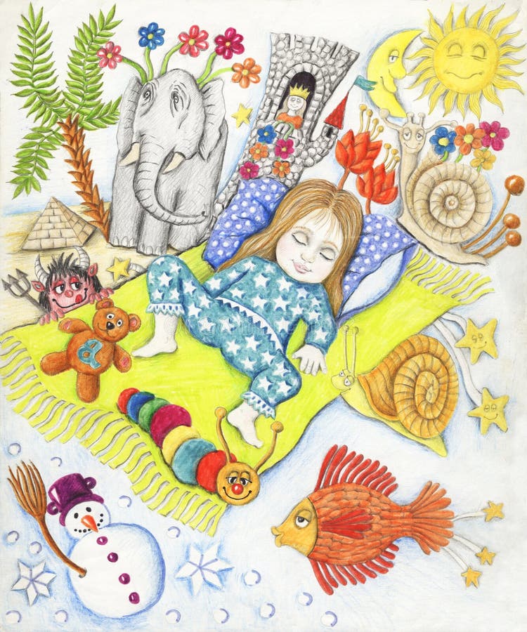 Sueño lindo de la niña stock de ilustración Sueño lindo de la niña stock de ilustración