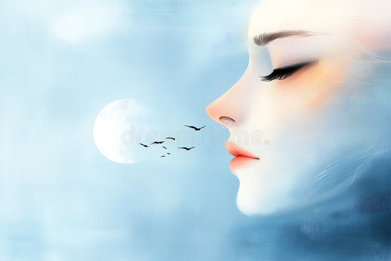 Sueños encantados : un vuelo pacífico de gaviotas elegantes ilustración del vector