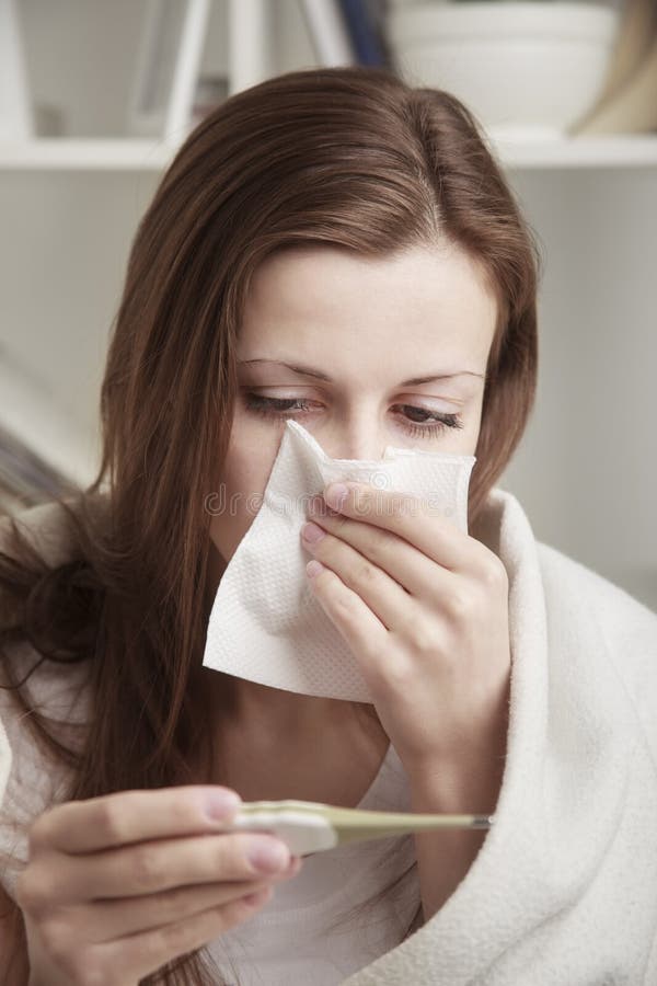 She suffers a cold stock photo. Image of close, infection 55979468