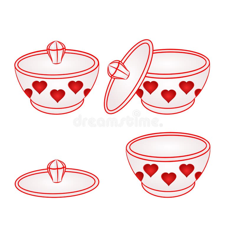Sugar Bowl with Red Hearts Vector Stock Vector Illustration of snacks