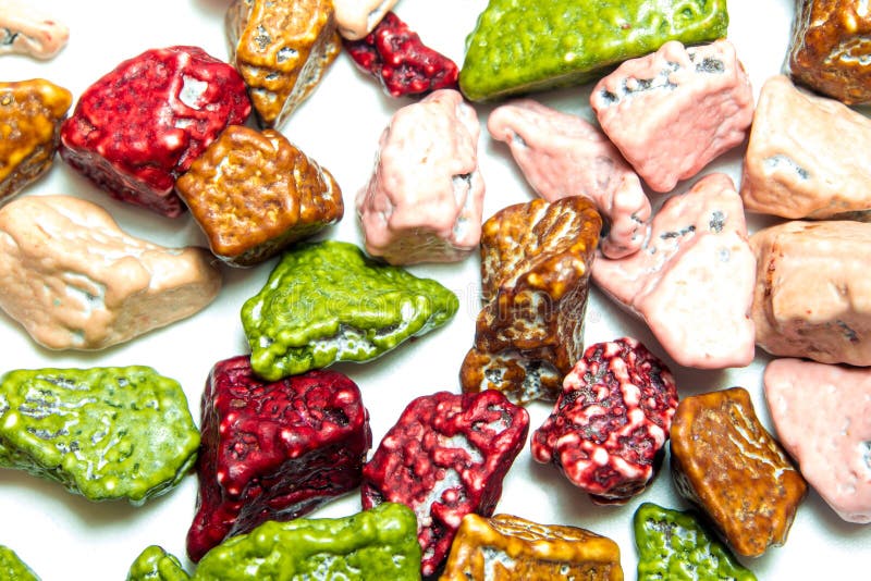 Sugar Coated Chocolate Candy Which Has the Shape Imitate Stone Stock