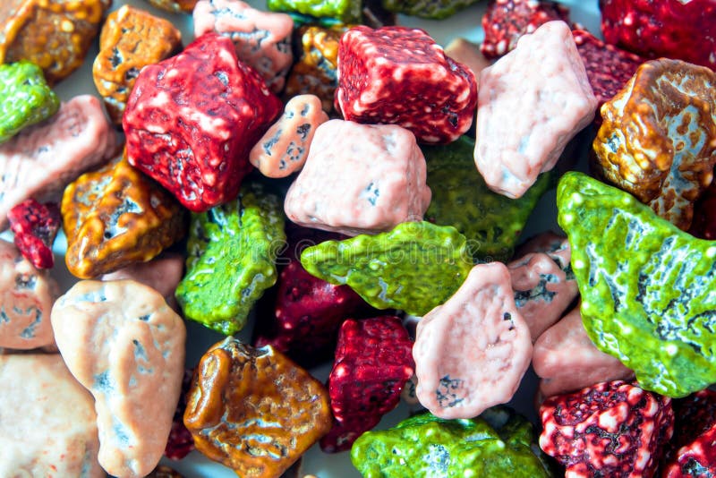 Sugar Coated Chocolate Candy Which Has the Shape Imitate Stone Stock