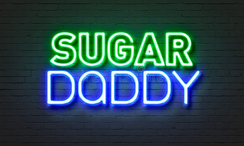 Sugar Daddy Neon Sign on Brick Wall Background. Stock Illustration