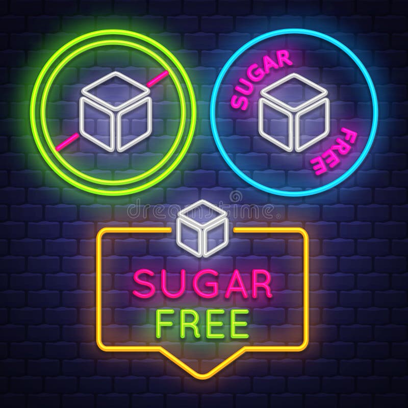 Sugar Free badge collection . Diabet sign. Neon sign stock illustration Sugar Free badge collection . Diabet sign. Neon sign stock illustration