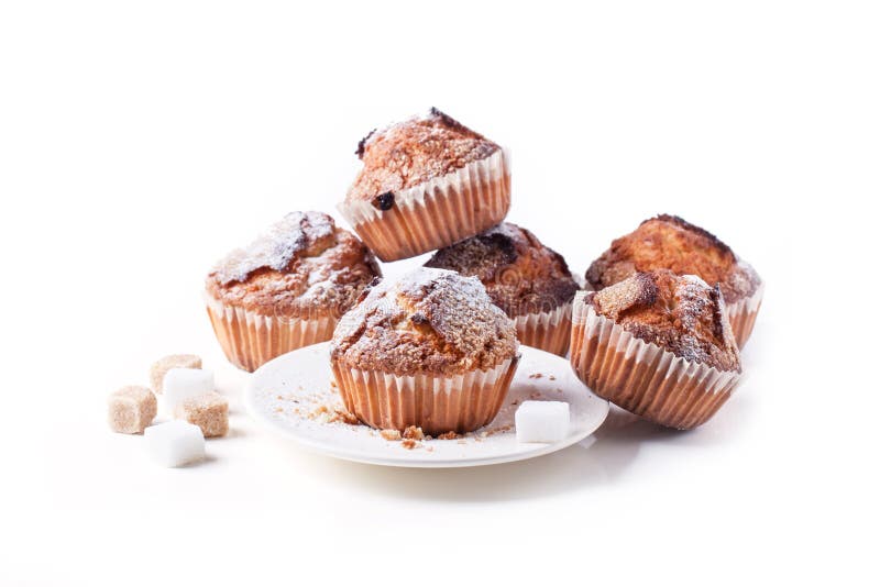 Sugar muffins isolated over white