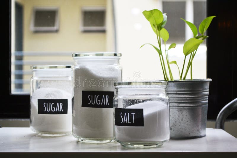 Sugar & Salt storing in an air tight glass jar. Sugar & Salt storing in an air tight glass jar