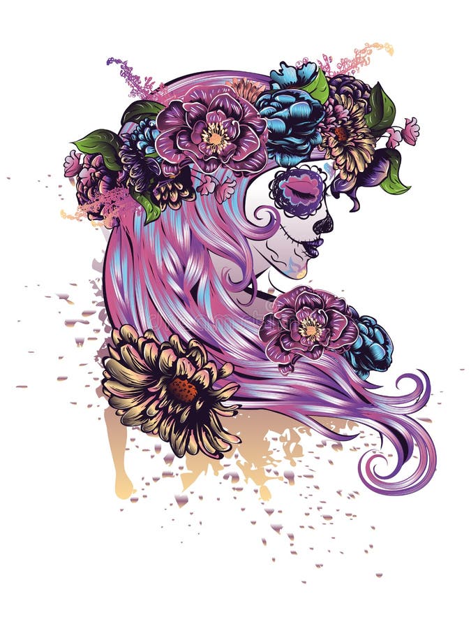 Sugar Skull Girl in Flower Crown