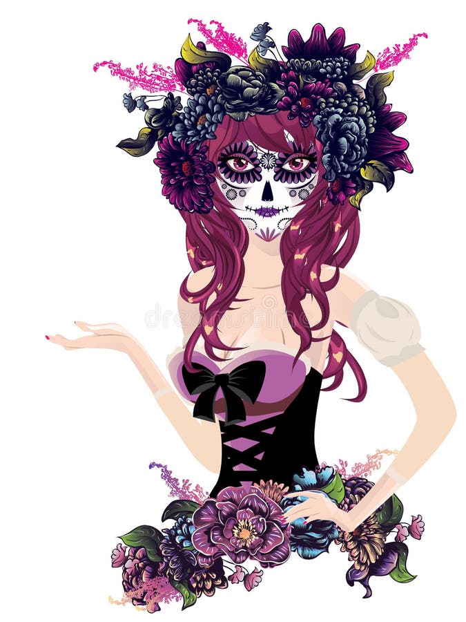 Sugar Skull Girl in Flower Crown