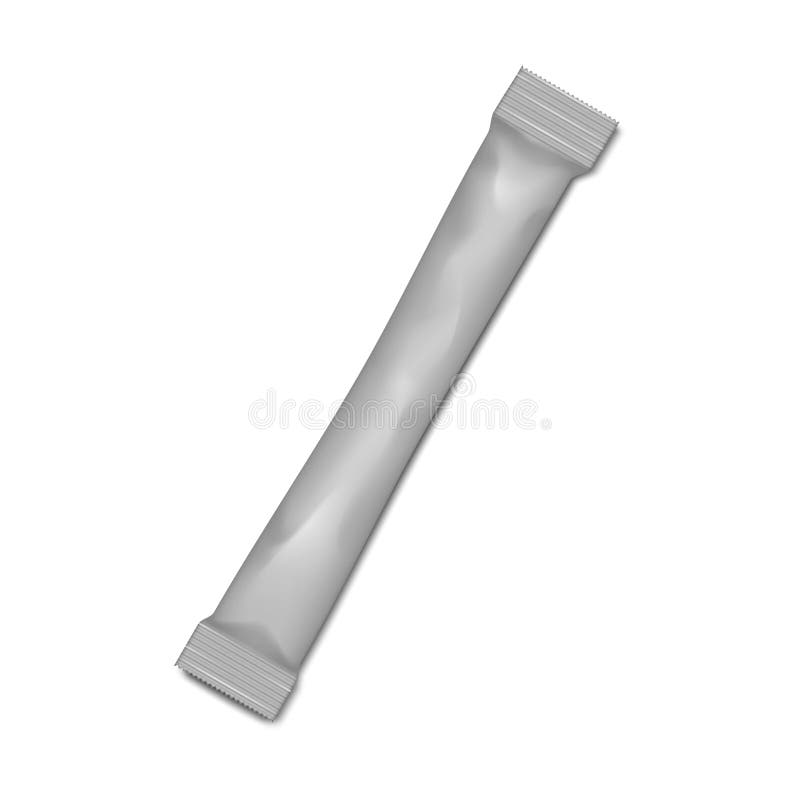 Sugar stick packet isolated on white background - vector mock-up. White blank individual package for food or medical products stock illustration