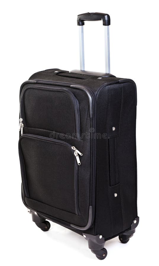 Nero valigia isolato su sfondo bianco.
