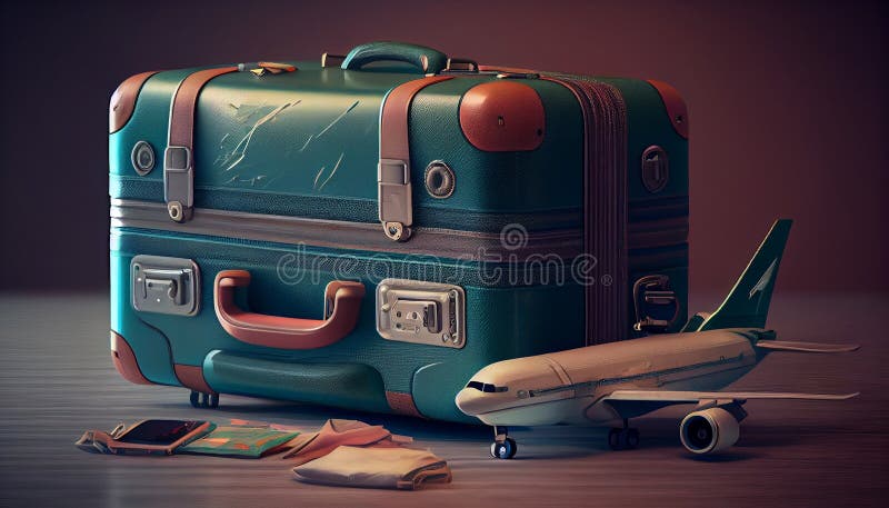 Suitcase and Airplane. Travel Concept Stock Illustration - Illustration ...