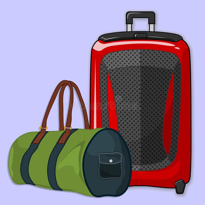 Suitcase or Travel Luggage and Barrel Bag Isolated on White Background ...