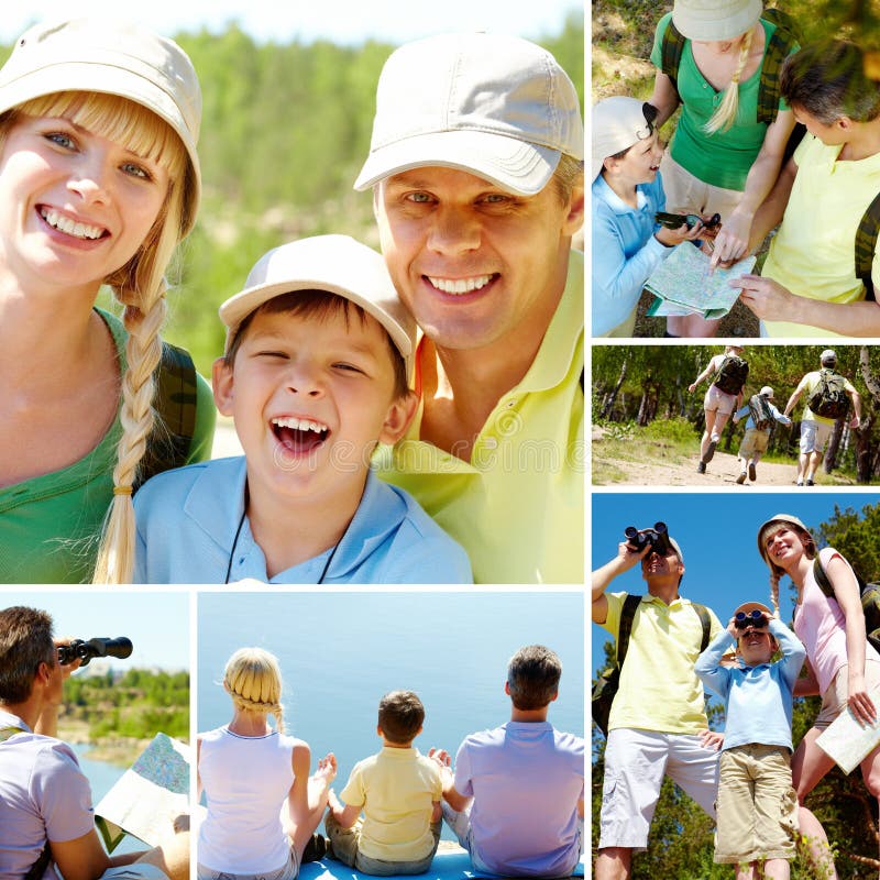 Sujet de vacances. Collage des membres de la famille des vacances