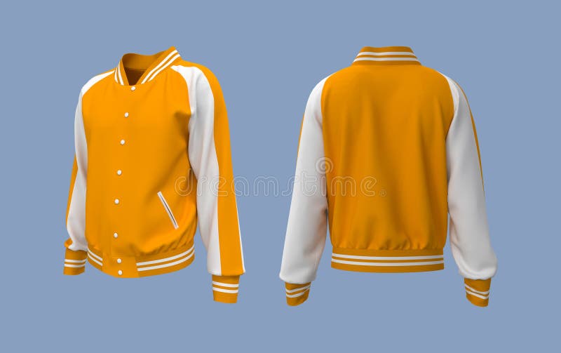 Sukajan Baseball Jacket Mockup in Front, Side and Back Views. Stock