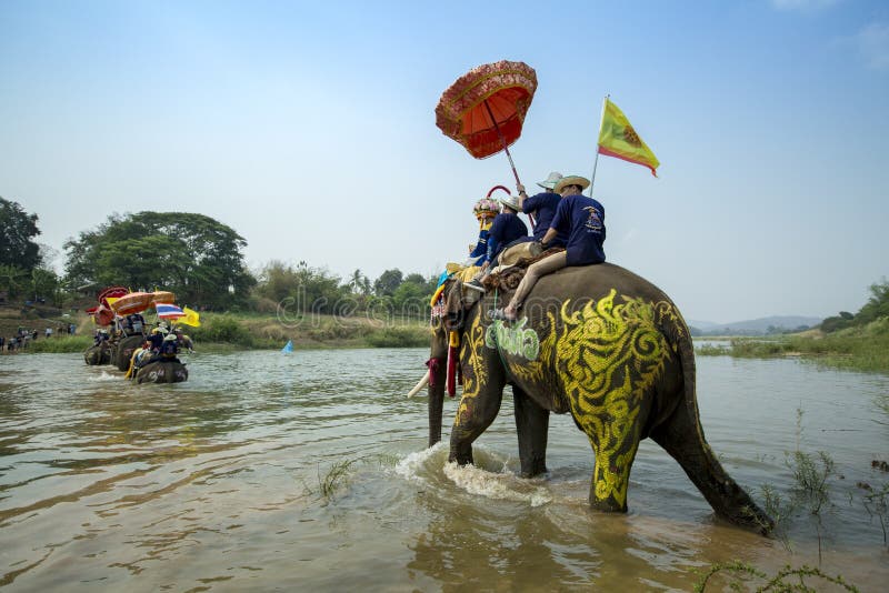 SUKHOTHAI - 2017 APRIL 7 : Sukhothai ordination parade on elephant back festival at Hadsiao Temple,Si Satchanalai from April 7 royalty free stock photography SUKHOTHAI - 2017 APRIL 7 : Sukhothai ordination parade on elephant back festival at Hadsiao Temple,Si Satchanalai from April 7 royalty free stock photography