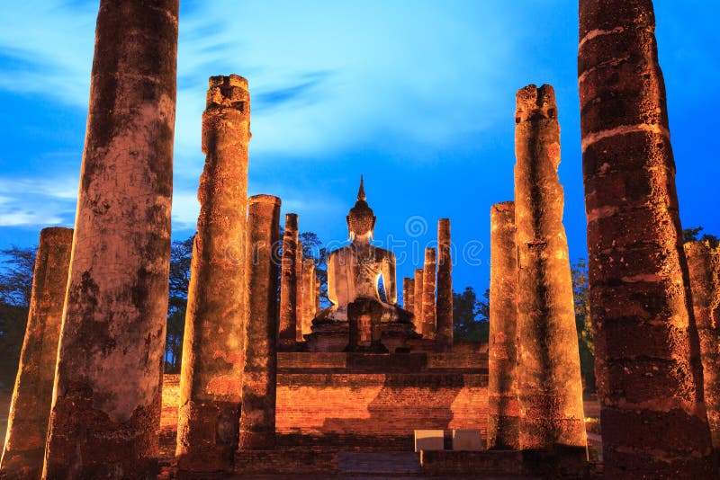 Sukhothai Historical Park Thailand Sunrise. Sunrise Twilight Buddha Statue in Wat Mahathat Temple in Sukhothai Historical Park Thailand stock photos Sukhothai Historical Park Thailand Sunrise. Sunrise Twilight Buddha Statue in Wat Mahathat Temple in Sukhothai Historical Park Thailand stock photos