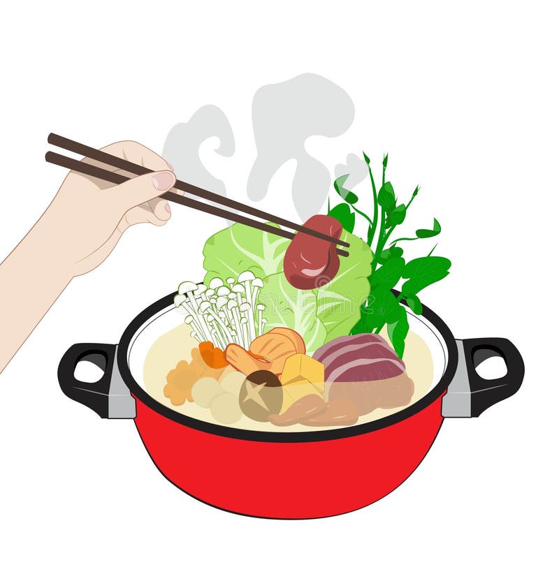 Hot Sukiyaki on white background