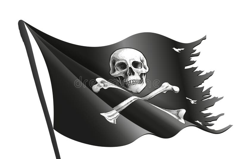 Sul palo della bandiera di un pirata nero, con osso e cranio.