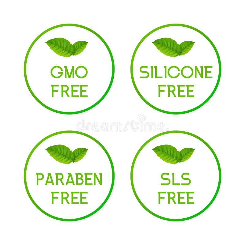 Sulfate free, paraben free vector icon. GMO sls free preservative chemical organic circle label.